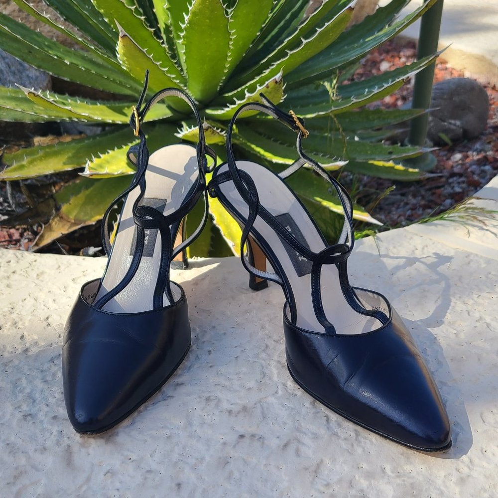 Vintage Bally Antonia Navy Blue Strappy heels, Size 6.5